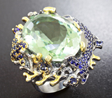 Серебряное кольцо с зеленым аметистом и синими сапфирами Серебро 925