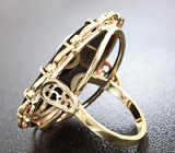 Золотое кольцо с камеей из оникса и резного опала топового качества и 12 бриллиантами Золото