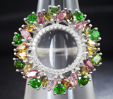 Шикарное серебряное кольцо с диопсидами и разноцветными турмалинами Серебро 925