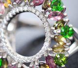 Шикарное серебряное кольцо с диопсидами и разноцветными турмалинами Серебро 925