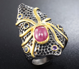 Серебряное кольцо с розовым и синими сапфирами, аметистом и перидотами Серебро 925