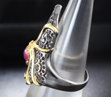Серебряное кольцо с розовым и синими сапфирами, аметистом и перидотами Серебро 925