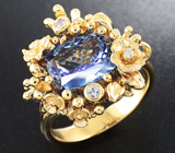 Золотое кольцо с чистейшим танзанитом 2,84 карат и бриллиантами Золото