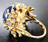 Золотое кольцо с насыщенным кабошоном танзанита 17,54 карат и бриллиантами Золото