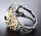Серебряное кольцо с аммолитом аммонита и цаворитом Серебро 925