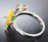 Прелестное серебряное кольцо с резным перламутром и разноцветными турмалинами Серебро 925