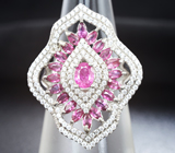 Превосходное серебряное кольцо с розовым и пурпурными сапфирами Серебро 925