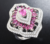 Превосходное серебряное кольцо с розовым и пурпурными сапфирами Серебро 925