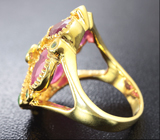 Яркое серебряное кольцо с рубинами и цаворитами Серебро 925