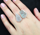 Серебряное кольцо с аквамарином и бесцветным кварцем Серебро 925