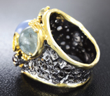 Серебряное кольцо с халцедоном, аквамарином, родолитом и лунным камнем Серебро 925