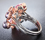 Серебряное кольцо с цветным жемчугом, кабошонами сапфиров и гранатом Серебро 925
