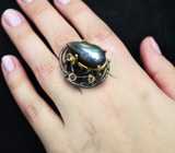 Серебряное кольцо с лабрадоритом и аметистами Серебро 925