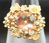 Золотое кольцо с орегонским солнечным камнем 3,07 карат и бриллиантами Золото