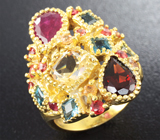 Серебряное кольцо с рубином, цитрином, гранатом, топазами и сапфирами Серебро 925