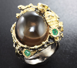 Серебряное кольцо с дымчатым кварцем и изумрудами Серебро 925