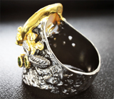 Серебряное кольцо с жемчужиной барокко, диопсидами и перидотами Серебро 925