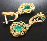 Золотые серьги с яркими изумрудами высоких характеристик 1,75 карат и бриллиантами Золото