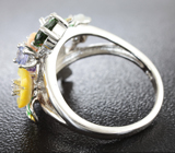 Серебряное кольцо с аметистом, диопсидом, танзанитом, резным перламутром и цветной эмалью Серебро 925