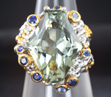 Серебряное кольцо с зеленым аметистом и синими сапфирами Серебро 925