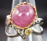 Серебряное кольцо с рубином, сапфиром и родоилитом Серебро 925