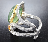Серебряное кольцо с рутиловым пренитом, цитрином и перидотом Серебро 925