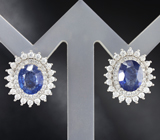 Симпатичные серебряные серьги с синими сапфирами Серебро 925