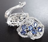 Замечательные серебряные серьги с синими сапфирами Серебро 925