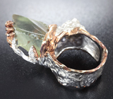 Серебряное кольцо с необработанным зеленым аметистом и диопсидами Серебро 925