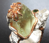 Серебряное кольцо с необработанным зеленым аметистом и диопсидами Серебро 925