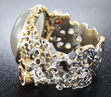 Серебряное кольцо с лунным камнем и мозамбикскими гранатами Серебро 925