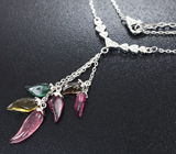 Серебряное колье из коллекции «Drops» с разноцветными турмалинами