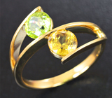 Золотое кольцо с золотистым и зеленым сфенами 1,62 карат Золото
