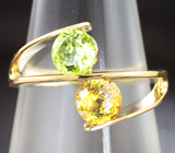 Золотое кольцо с золотистым и зеленым сфенами 1,62 карат Золото