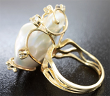 Золотое кольцо с жемчужиной барокко 18,73 карат и лейкосапфирами! Исключительный люстр Золото