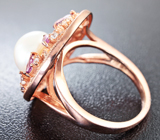 Оригинальное серебряное кольцо с жемчужиной и родолитами гранатами Серебро 925