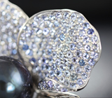 Серебряное кольцо с цветной жемчужиной и танзанитами Серебро 925