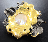 Серебряный кулон с жемчужиной барокко, родолитами и мозамбикскими гранатам Серебро 925