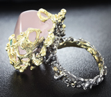 Серебряное кольцо с кабошоном розового кварца и изумрудами Серебро 925