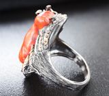 Серебряное кольцо с кораллом и изумрудом Серебро 925