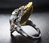 Серебряное кольцо с лабрадоритом и аметистами Серебро 925