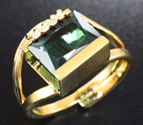 Золотое кольцо с "неоновым" индиголитом турмалином 4,34 карат и бриллиантами Золото