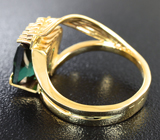 Золотое кольцо с "неоновым" индиголитом турмалином 4,34 карат и бриллиантами Золото