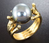 Золотое кольцо с морским цветным жемчугом 10,67 карат и бриллиантами! Стальной люстр Золото