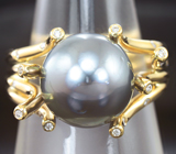 Золотое кольцо с морским цветным жемчугом 10,67 карат и бриллиантами! Стальной люстр Золото