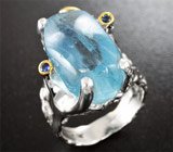 Серебряное кольцо с аквамарином и синими сапфирами Серебро 925