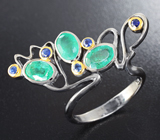 Серебряное кольцо с изумрудами и синими сапфирами Серебро 925