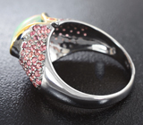 Серебряное кольцо с топовым кристаллическим опалом и сапфирами Серебро 925