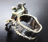 Серебряное кольцо с многоцветным флюоритом и диопсидами Серебро 925