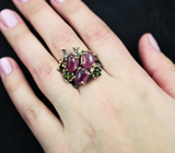 Серебряное кольцо с пурпурными сапфирами и диопсидами Серебро 925